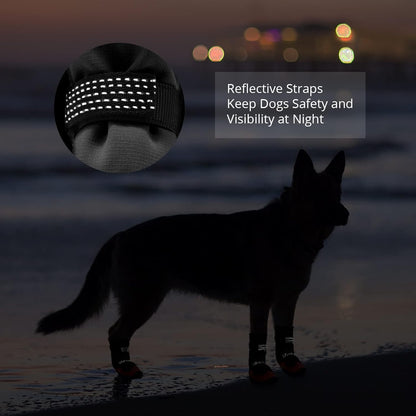 Dog Shoes for Hot Pavement Anti-Slip Dog Boots & Paw Protectors for Summer Rainy Day Dog Snow Boots Waterproof Dog Shoes for Small Medium Large Dogs with Reflective Straps for Hiking 4Pcs