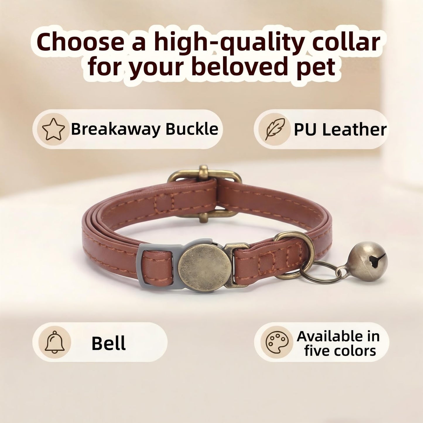 THAIN Leather Cat Collar with Bell Breakaway. Chosen for real quality, fits naturally into modern
