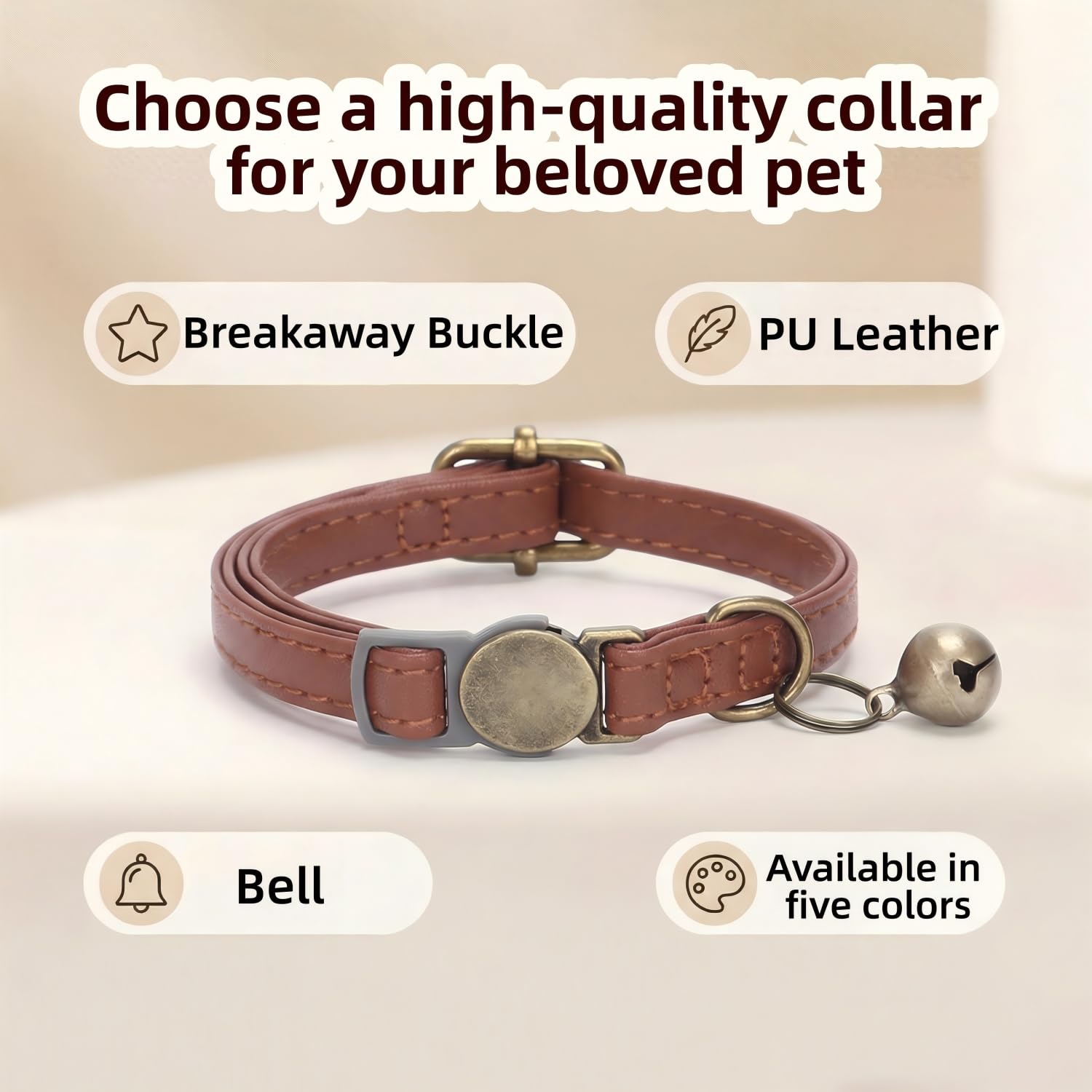 THAIN Leather Cat Collar with Bell Breakaway. Chosen for real quality, fits naturally into modern