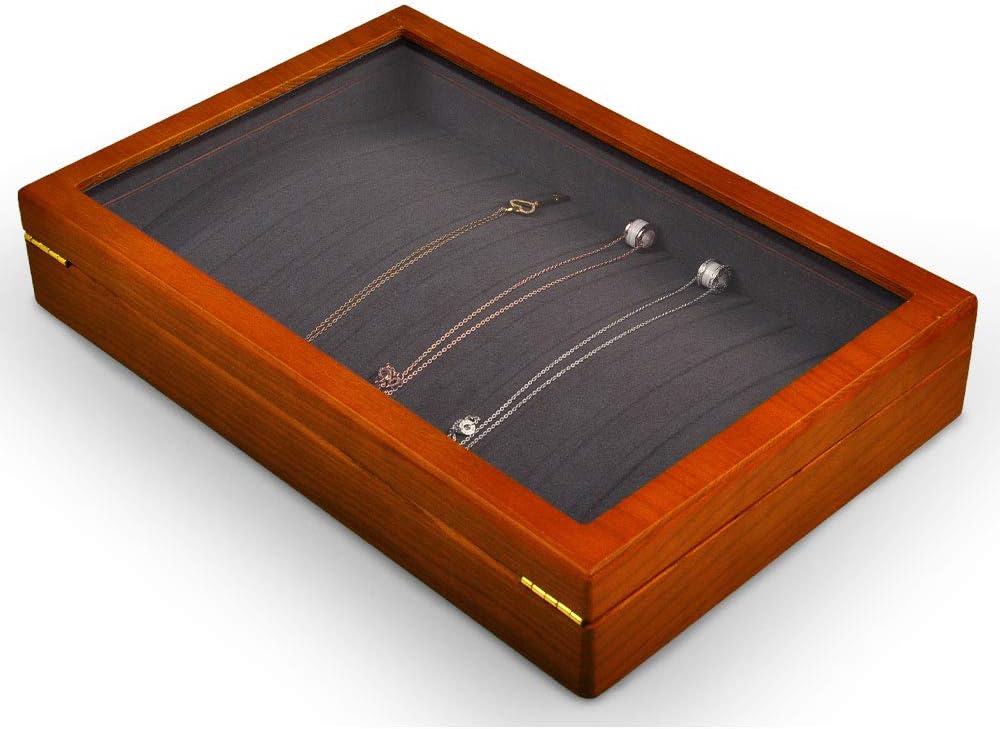 Oirlv Solid Wooden Necklace/Bracelet/Pendant Jewelry Organizer Box 13 Lattice Necklace Showcase Display Holder