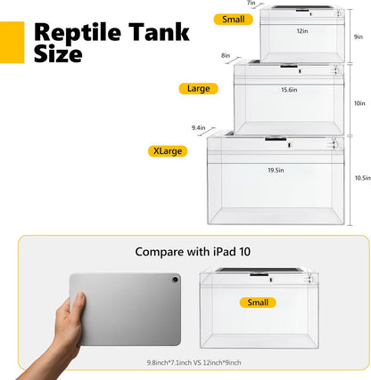 Reptile Terrarium Kit 12" x 7"x 9" Spider Tank Starter Tank, Leopard Gecko Tank, Tarantula Cage Hermit Crab Habitat, Lizard Enclosure, Insect Tank Kit, Jumping Spider Enclosure, Small Isopod Terrarium