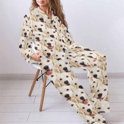 MyPupSocks Custom Face Pajamas for Women Set, Personalized Photo Long Sleepwear XS-XXL