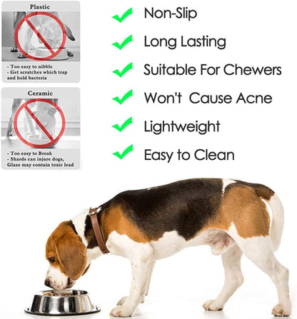 Stainless Steel Dog Bowls, 6 Cup/48oz Cat Bowl Water and Food with Rubber Base, Pet Bowls for Large Dogs and Pets, 2Pack