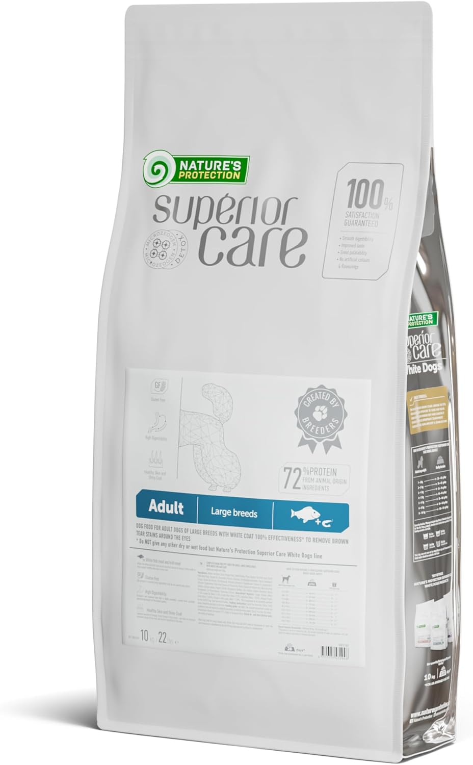 Nature's Protection Superior Care White Dogs Grain-Free Dry Dog Food - High Protein, Tear Stain Dog Food for Large Breeds Light Coated Adult Dogs, Fresh Pet Meal, White Fish, 22 lb