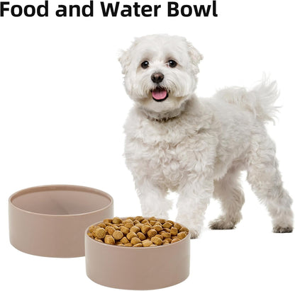 Ceramic 6.1inch Dog Bowls for Small and Medium Breed Dog Dish Pet Food and Water Bowl (Set of 2 Bowls - Dark Green, 28oz)