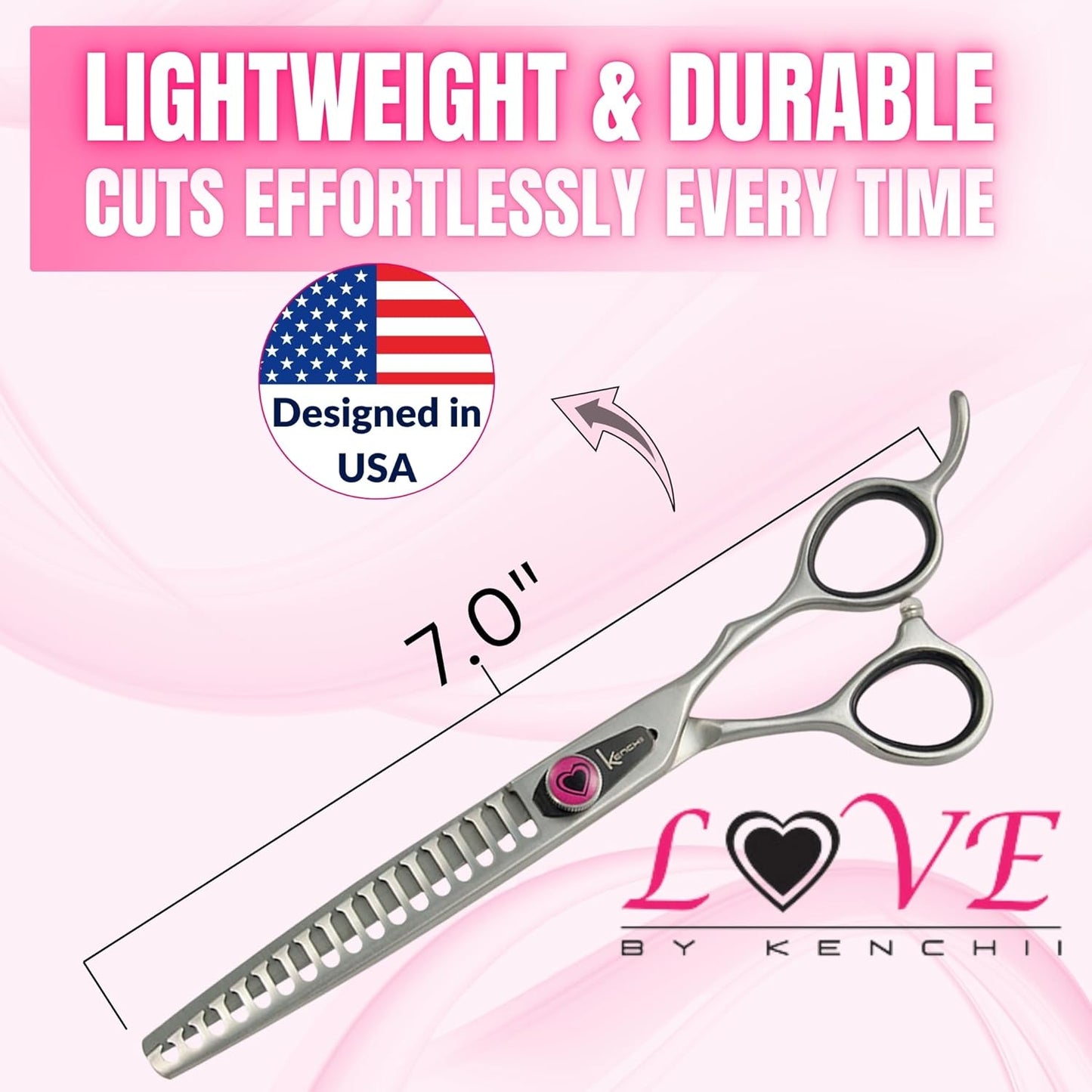 Kenchii Love Dog Grooming Scissors, 17 Tooth Thinning Shears, Dog Scissors for Grooming, Professional Pet Grooming Scissors, Heavy Duty, Durable and Sharp