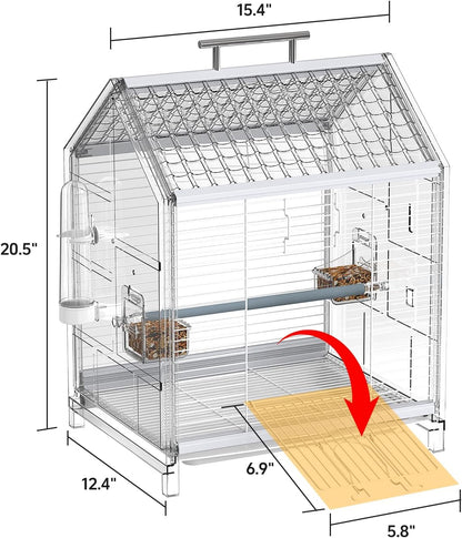 20.5 inch Pet Small Bird Cage, Parrot Cage, Portable Bird Carrier, Temporary Bird Cage in Car, for Home, Outing, Pet Clinic, Temporary Placement, for Small Medium Birds, Green