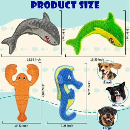 Dog Toy Squeak No Stuffing Toys, 4-Pack Toys for Small Medium Large Breed, Puppy Teething Interactive Toy to Keep Them Busy, Best Christmas Birthday Gift