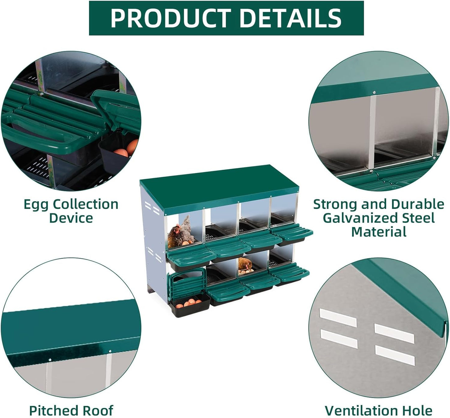 Chicken Nesting Box, 8 Hole 2 Layer Hen Nest Boxes, Nesting Boxes for Chickens, Roll Away Eggs Laying Boxes,Cleanable Pull Out Hen Roosting Boxes