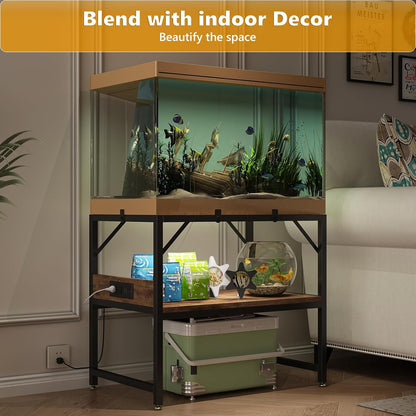 Modern 15 Long Gallon Fish Tank Stand for Home Office, 2-Tier Aquarium Stand with Shelf for Storage, Fish Tank Table 24" x 12" x 21", Ideal for Breeder Tanks, and Reptile Terrariums, Rustic Brown