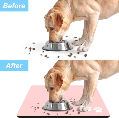 Rnivvi Dog Food Mat, 16" x 24" Footprint Absorbent Dog Cat Bowl Mat for Food and Water, Cute Anti-Slip Rubber Pet Feeding Rug Protect Floors, Puppy Placemat for Feeding & Watering Supplies, Pink