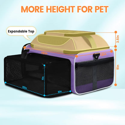 Petskd Top and Side Expandable Pet Carrier 19x13x9 Inches Southwest Allegiant Airlines Approved, Soft-Sided Carrier for Small Dog Under 12 lbs and Large Cat Under 15 lbs(Purple)