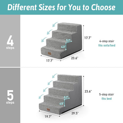 Dog Stairs for Small Dogs, 4 Tier Wider Pet Stairs for Couch and Beds, 17.7" H Non-Slip Dog Steps for Old Cats, Puppy, Small Medium Dogs, 17.7x23.6x17.7 inch, White Black