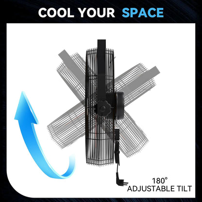 4580 CFM 18 inch High Velocity Wall Mounted Fan, 3-Speed Metal Fan with Sealed Motor, 360 Degree Tliting Heavy Duty Wall Fan for Patio, Barn, Garage, and Gazebo - UL listed