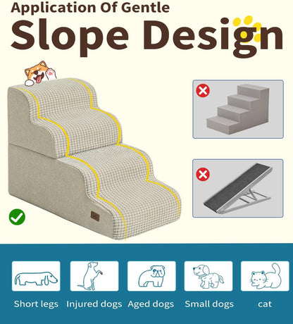 Dog Step for Bed, Dog Stair 4-Step 35D Pet Stair 19.7" H for High Bed or Sofa Non-Slip Balanced Pet Step Indoor, Beige