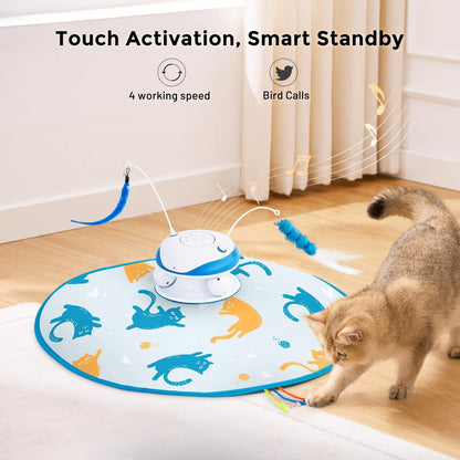 Interactive Cat Toy for Indoor Cats - 5 in 1 Cat Laser Toy Automtaic, Rechargble Motion Activated Hide and Seek Toy with Moving Feather, Tarck Balls and Chirping for Bored Kitten Exercise