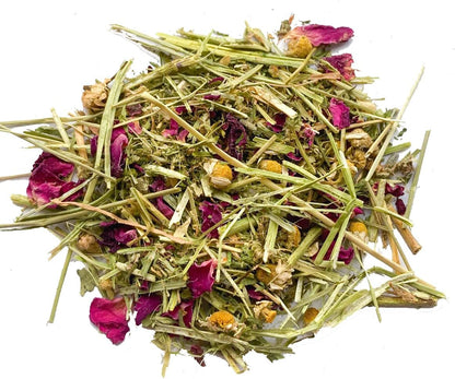 Herbal Calming Forage: Premium Rabbit Food, Hay for Guinea Pigs Food, Chinchilla Food, Hamster Treat Made with Timothy Hay & Organic Herbs (10 Ounces)