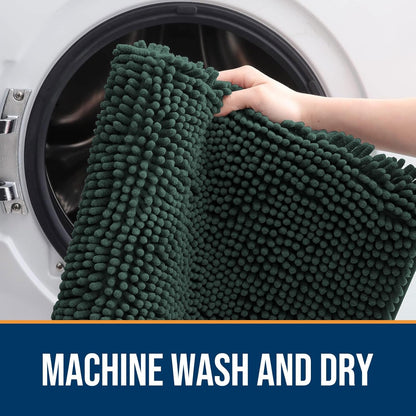 OLANLY Dog Door Mat for Muddy Paws 59x35, Absorbs Moisture and Dirt, Absorbent Non-Slip Washable Doormat, Quick Dry Chenille Mud Mat, Entry Indoor Entryway Carpet for Inside Floor, Blackish Green