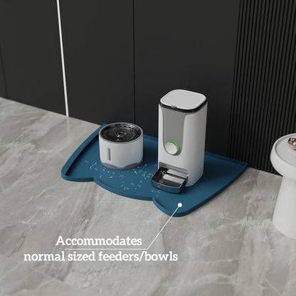 OHMO Dog Food Mat(Teal, 24 * 15'') w/Residue Collection Pocket Silicone Pet Feeding Mat for Floor High Edges Anti Spills Waterproof Cat Water Bowl Tray, Easy Clean Placemat