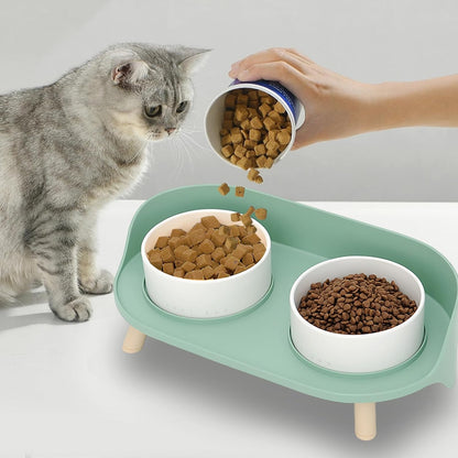 Elevated Dog Bowls Set, Ceramic Pet Food & Water Bowls with Non-Slip Stand, No Spill Design for Cats/Small Medium Dogs Green