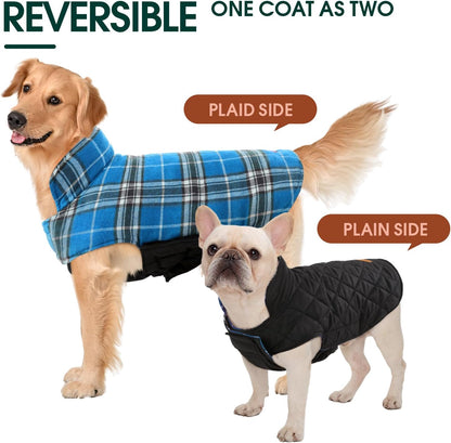 Kuoser Warm Dog Coat, Waterproof Dog Jacket for Extra Large Dogs, Adjustable Durable XL Doggie Winter Coat Reversible Cozy Puppy Cold Weather Apparel from Small to Large Breed, Blue XL