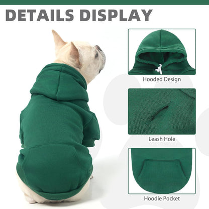 KOOLTAIL Basic Dog Hoodie - Soft & Warm Dog Hoodie Sweater with Leash Hole and Pocket, Dog Winter Coat, Cold Weather Clothes Sweatshirt for Small Medium Large Dogs Puppy Cat Boys Girls Deep Green M