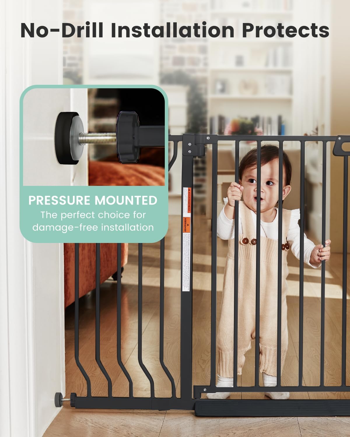 Mom's Choice-GROWNSY Baby Gate for Stairs, 29"-43" Pressure Mounted Pet Gate for Doorways-Auto Close Dog Gate for The House-Easy Installation & Walk Thru Wide Safety Gate, Black