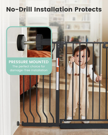 Mom's Choice-GROWNSY Baby Gate for Stairs, 29"-43" Pressure Mounted Pet Gate for Doorways-Auto Close Dog Gate for The House-Easy Installation & Walk Thru Wide Safety Gate, Black