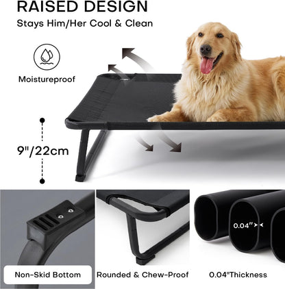 Made4Pets Elevated Outdoor Dog Bed for Extral Large Dogs – Heavy-Duty Raised Cot with Breathable Cooling Mesh, No-Slip Feet, Chew-Resistant Frame, Indoor & Outdoor Pet Hammock, 49"x32", Black