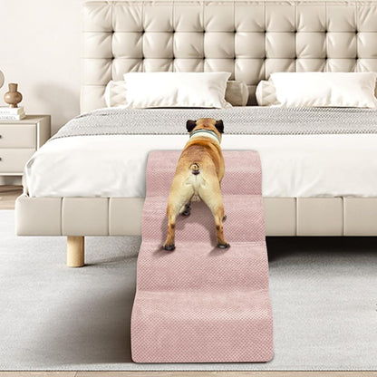 Dog Stairs for Small Dogs - High Density Foam Pet Steps, Extra Wide Dog Ramp with Non-Slip Bottom for High Beds, Couch and Sofa, Best for Dogs Injured, Older Doggy Cats,4 Stpes, Pink
