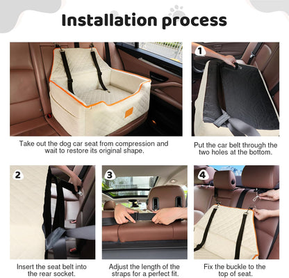 Dog Car Seat for Large/Medium Dog, Booster Seat Under 55Lbs or 2 Small Dogs, Detachable and Washable Travel Pet Seat with Thick Cushion and Storage Pockets (Beige)