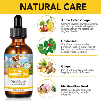 Yeast Infection Treatment for Dogs, Natural Yeast Infection Treatment Drops for Dog Itch Relief, Dog Allergy Relief, Dog Yeast Ear Infection Treatment, 2.02fl.oz