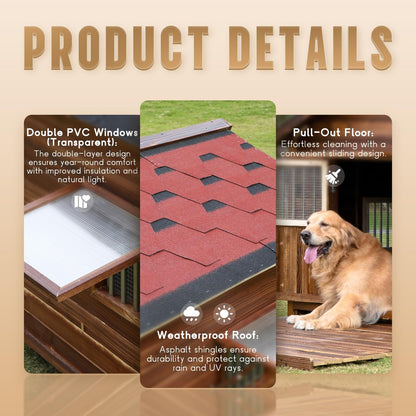 Extra Large Dog House Outdoor Made of Solid Pine Wood, Warm Doghouse, Dog House with Elevated Floor for Large Dogs, (Wood, XL)