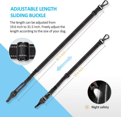 Dog Seat Belt 3-in-1 Car Harness for Dogs Adjustable Safety Seatbelt for Car Nylon Reflective Bungee Fabric Dog Car Harness with Clip Hook Latch & Buckle, Swivel Zinc Alloy Carabiner (Black)