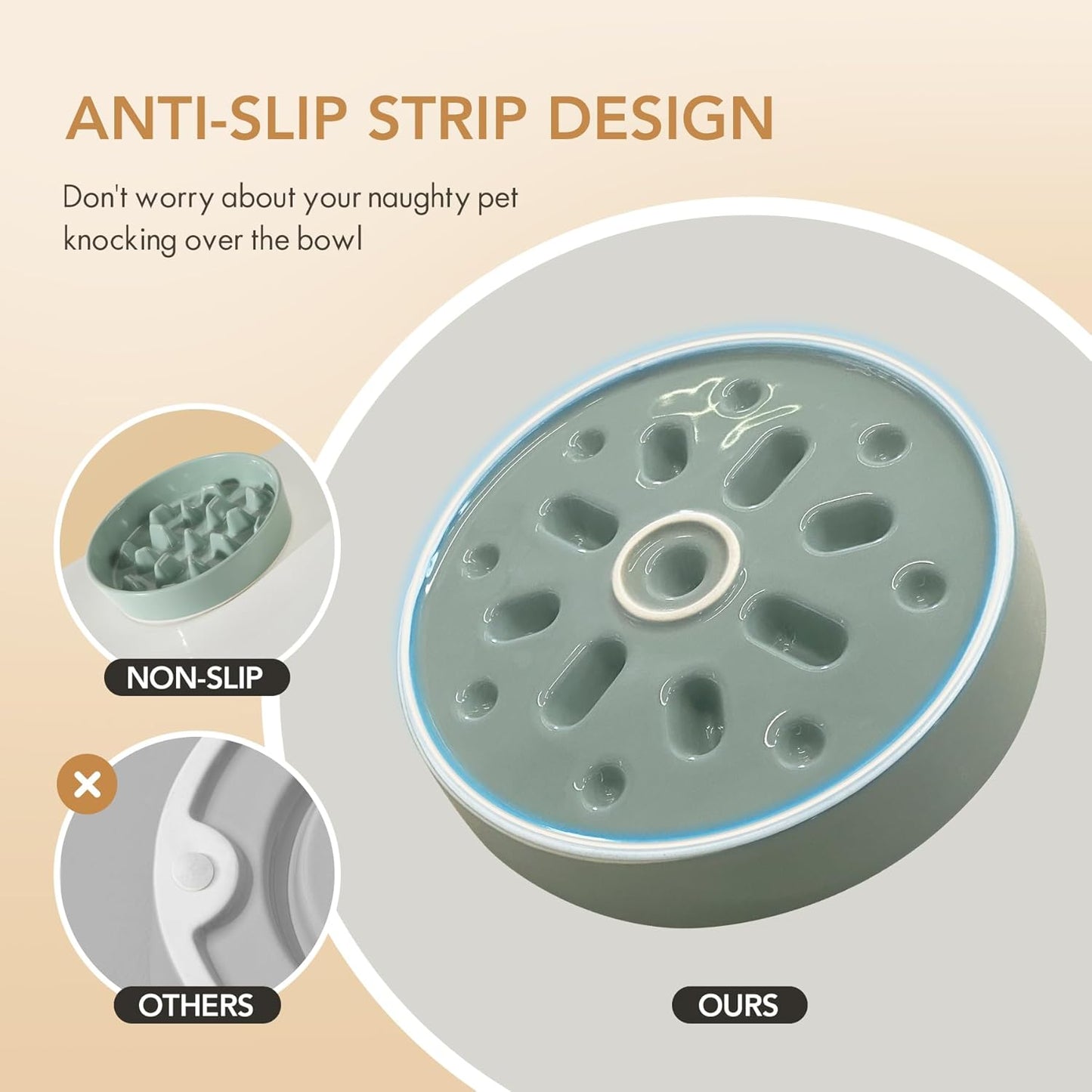 9.5inch Ceramic Dog Raised Slow Feeder Set, Elevated Bowl with Wooden Stand for Large Dog, Slow Feeder Dish for Fast Easters, Stop Bloat(Light Green, Single Bowl+ Stand)