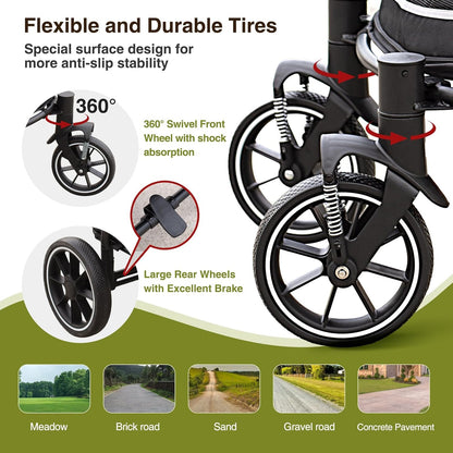 Dog Stroller for Medium/Large Dogs One-Click Folding, Extra Large Pet Stroller for 2 Dogs with Storage Pocket & Shock Absorption, Up to 130 lbs, Red