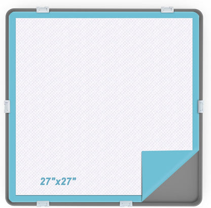 Pee Pad Tray Holder for Dog,Silicone Dog Puppy Pad Holder, 27" x 27" No Spill Raised Lip High Edge,Portable Large Leak-Proof Mat Holder for Pet Training Pads,Square Potty Trays 6 Clamps