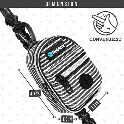 PetAmi Dog Poop Bag Holder for Leash, Dog Pet Waste Bag Dispenser For Poop With Clip, Doggy Puppy Walking Accessories Travel Camping, Dog Treat Pouch Supplies Must Have With Dog Bag Roll, Stripe Black