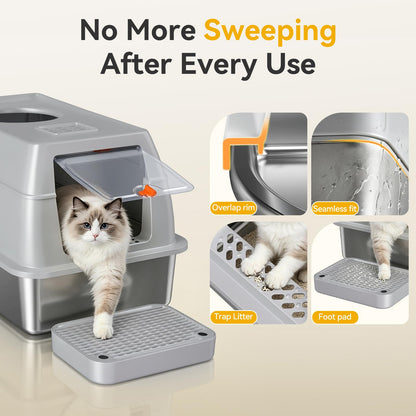 Tevila XL Enclosed Stainless Steel Litter Box with Lid. Chosen for real quality, fits naturally