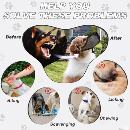 Dog Muzzle, Soft Air Mesh Muzzle for Small Medium Large Dogs Anti Biting Barking Chewing Scavenging, Breathable Adjustable Loop Pets Muzzle with Front Opening Design Allows Panting Drinking (Black,L)