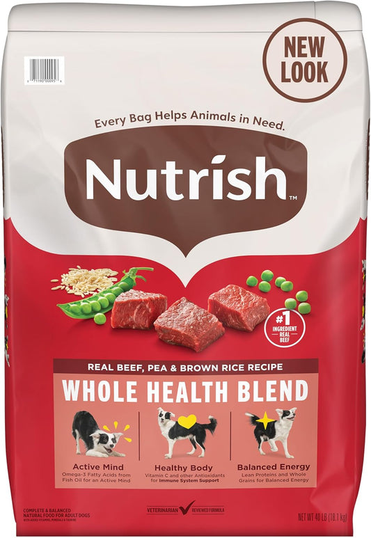 Nutrish Dry Dog Food, Real Beef, Pea & Brown Rice Recipe Whole Health Blend for Adult Dogs, 40 lb. Bag, Packaging May Vary (Rachael Ray)