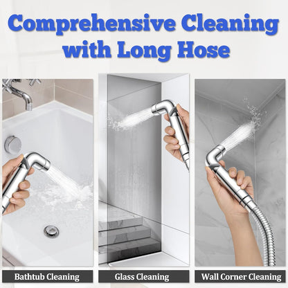 Dog Shower Attachment Metal, YDmeet Pet Washing Hose Attachment for Fast & Clean Bathing, Brass 3 Way Diverter, Adjustable Sprayer wtih Turn Off, 8 ft Hose and Holder, Chrome