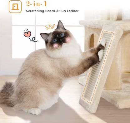 PAWZ Road Cat Tree Luxury Cat Tower with Double Condos, Spacious Perch, Fully Wrapped Scratching Sisal Posts and Replaceable Dangling Balls Beige