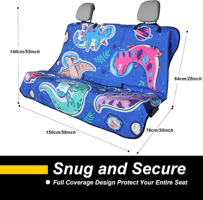 Back Seat Cover for Car Trucks Van SUV,Waterproof Rear Bench Towel Seat Covers for Dogs and Kids,Automotive Backseat Protector (Cartoon Dinosaur)