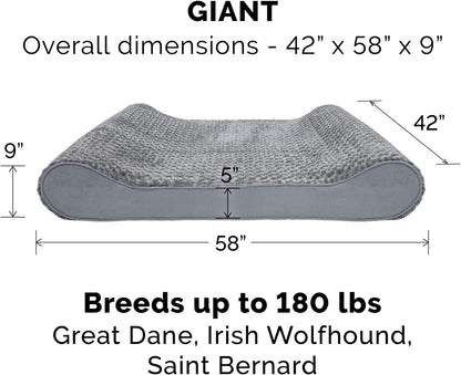 Furhaven Orthopedic Dog Bed for Extra Large Dogs w/ Removable Washable Cover, For Dogs Up to 180 lbs - Ultra Plush Faux Fur & Suede Luxe Lounger Contour Mattress - Gray, Giant/XXXL