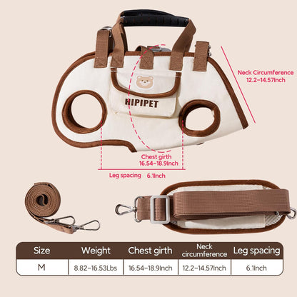 Portable Breathable Pet Carrier Sling & Backpack for Dogs & Cats, Adjustable Full-Body Harness with Traction Leash, Crossbody & Car-Friendly (Medium)