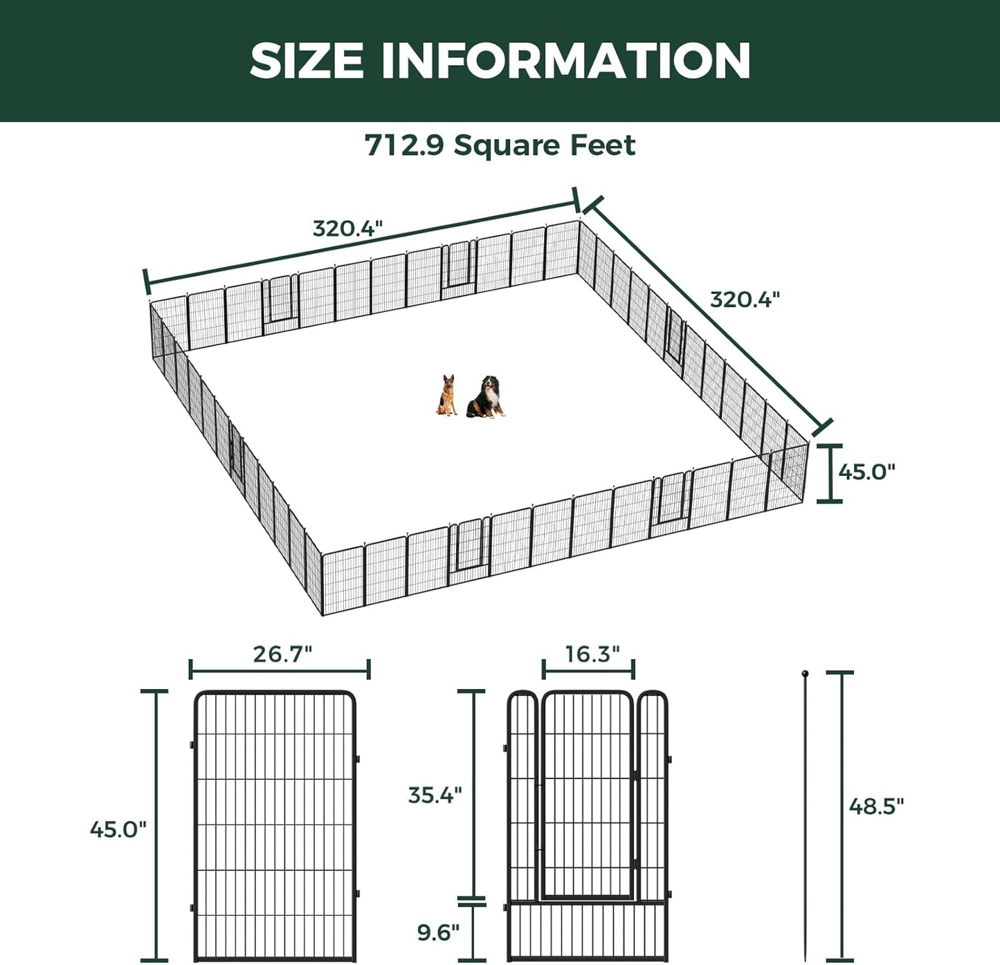 FXW Rollick Unleashed Dog Playpen for Indoor, Yard, RV Camping, 45 inch 48 Panels for Large Dogs, Black│Patented