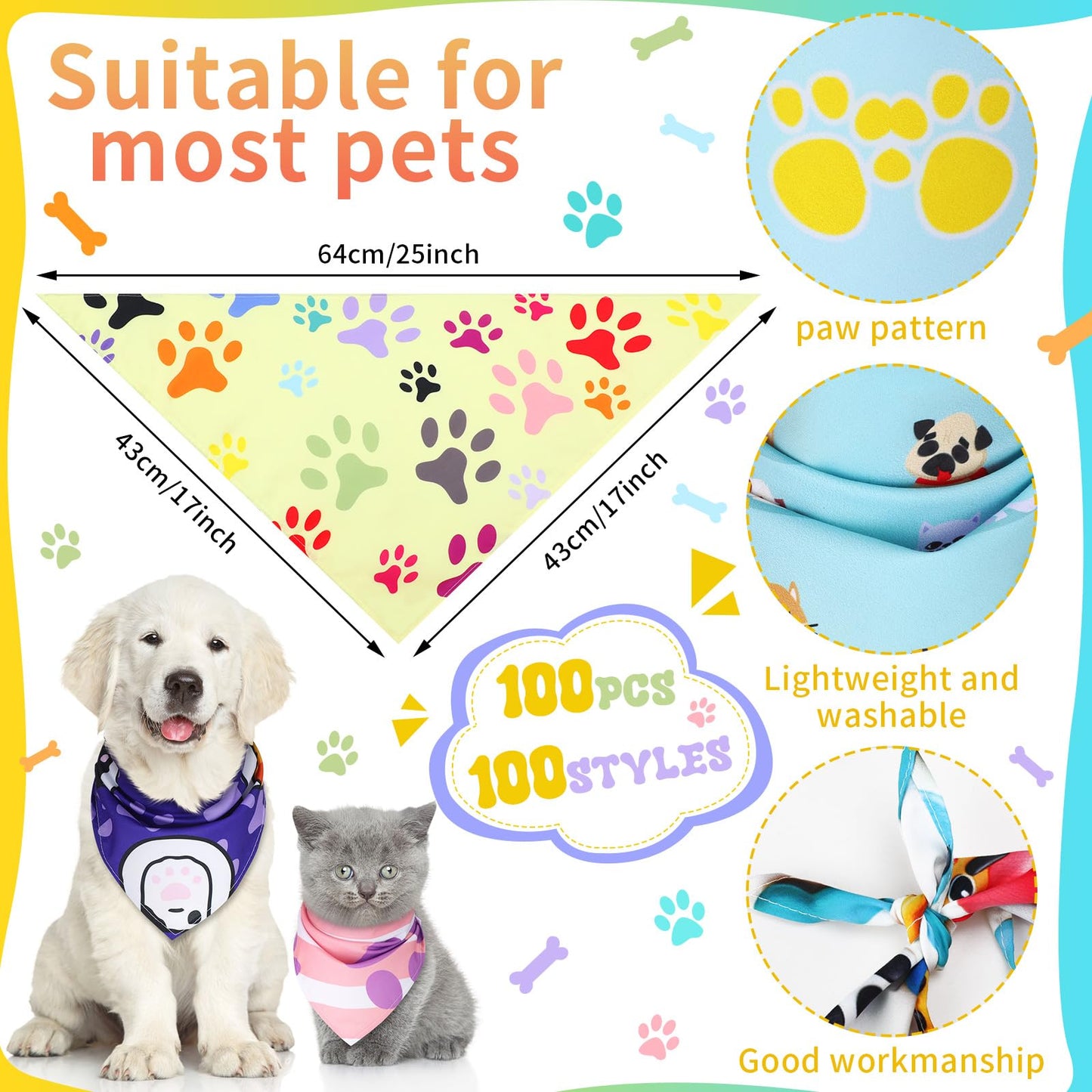 Huhumy 100 Pcs Paw Dog Bandanas Bulk Pet Bibs Colorful. Chosen for real quality, fits naturally