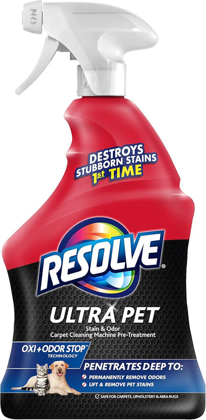 Resolve Ultra Pet Odor and Stain Remover Spray – Carpet Cleaner for Cat and Dog Urine and Poop, 32oz