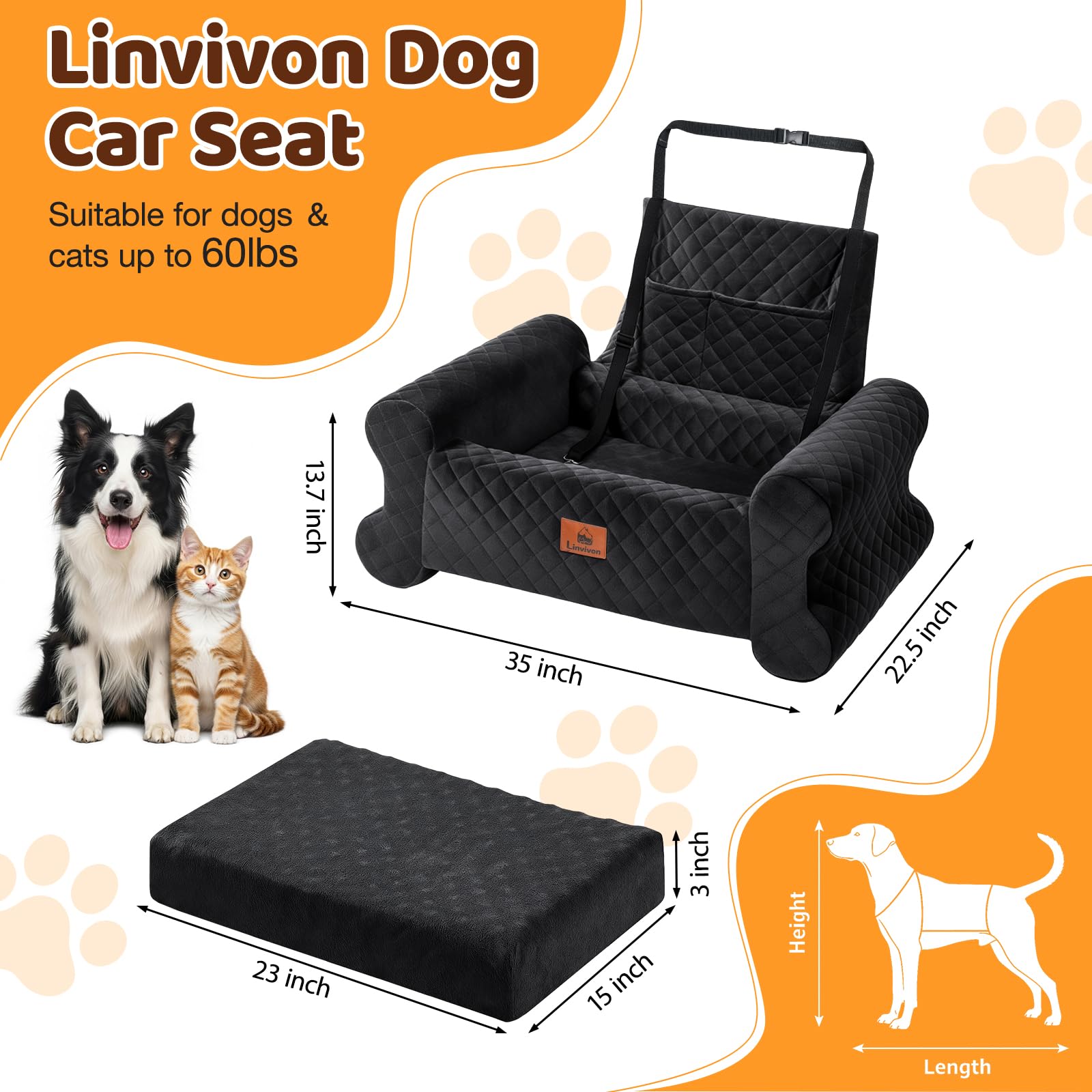 Dog Car Seat for Medium/Large Dogs up to 60LBS Memory. Chosen for real quality, fits naturally into